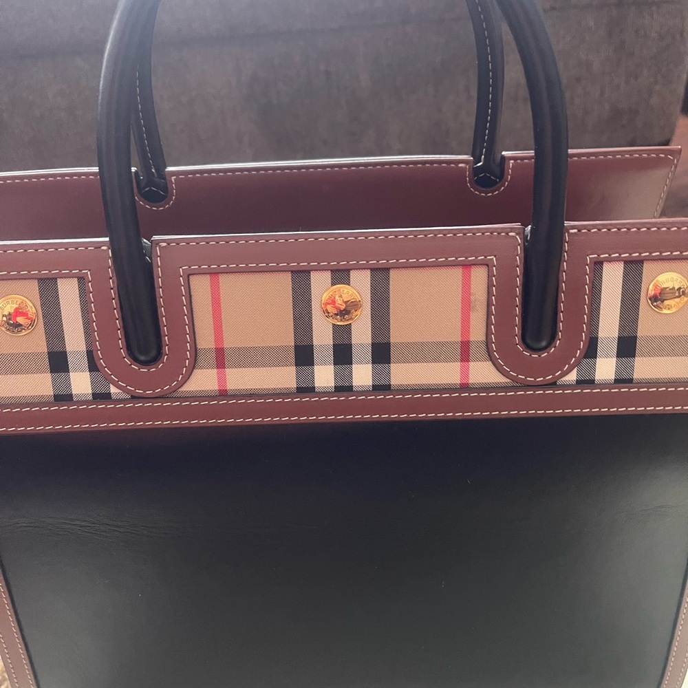 Burberry Title Vintage Check Leather Satchel Black Brown - Picture 3 of 15